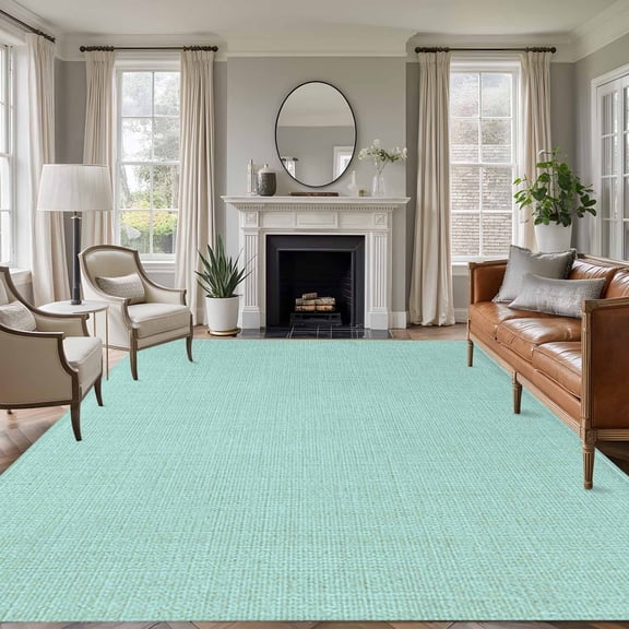 Large Area Rugs for Living Room Bedroom, Linen Mint Green 5'x8' Rug Washable Carpet Runner Indoor Outdoor, Modern Minimalist Pure Solid Color Non Slip Floor Mats Rug for Kitchen, Bathroom
