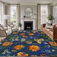 thumbnail image 1 of Large Area Rugs for Living Room Bedroom, Orange Blue Spring Floral 5'x8' Rug Washable Carpet Runner Indoor Outdoor, Vintage Botanical Summer Flower Non Slip Floor Mats Rug for Kitchen, Bathroom, 1 of 8