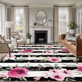 thumbnail image 1 of Large Area Rugs for Living Room Bedroom, Pink Roses 5'x8' Rug Washable Carpet Runner Indoor Outdoor, Romantic Flowers Leaves Floral Black Stripes Non Slip Floor Mats Rug for Kitchen, Bathroom, 1 of 8