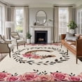 thumbnail image 1 of Large Area Rugs for Living Room Bedroom, Pink Roses 6'x9' Rug Washable Carpet Runner Indoor Outdoor, Spring Horseshoes Floral Leaves Rustic Non Slip Floor Mats Rug for Kitchen, Playroom, 1 of 8