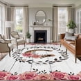 thumbnail image 1 of Large Area Rugs for Living Room Bedroom, Pink Roses 8'x10' Rug Washable Carpet Runner Indoor Outdoor, Spring Horseshoes Floral Leaves Gray Wood Non Slip Floor Mats Rug for Kitchen, Patio, 1 of 8