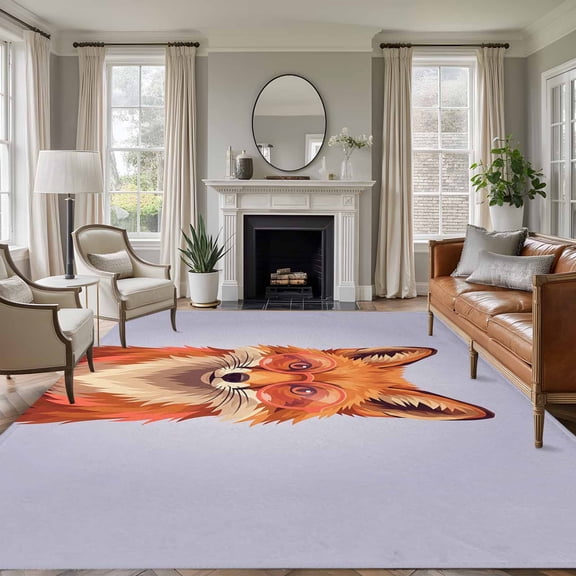 Large Area Rugs for Living Room Bedroom, Purple Fox 5'x8' Rug Washable Carpet Runner Indoor Outdoor, Funny Animals Modern Art Non Slip Floor Mats Rug for Kitchen, Bathroom
