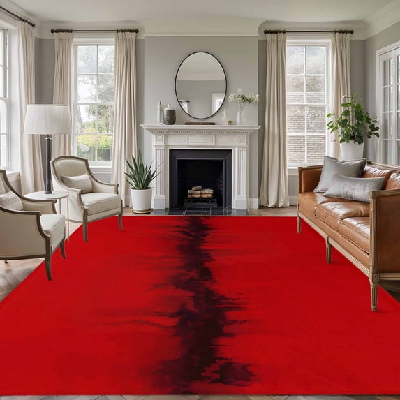 Large Area Rugs for Living Room Bedroom, Red Black Ombre 8'x10' Rug Washable Carpet Runner Indoor Outdoor, Modern Abstract Art Non Slip Floor Mats Rug for Kitchen, Patio