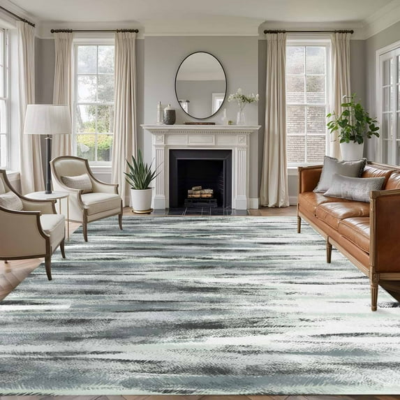 Large Area Rugs for Living Room Bedroom, Sage Green Grey Vintage 6'x9' Rug Washable Carpet Runner Indoor Outdoor, Retro Abstract Art Non Slip Floor Mats Rug for Kitchen, Playroom