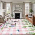 thumbnail image 1 of Large Area Rugs for Living Room Bedroom, Spring 6'x9' Rug Washable Carpet Runner Indoor Outdoor, Bicycles Leaves Butterfly Flowers Pink Buffalo Plaid Non Slip Floor Mats Rug for Kitchen, Playroom, 1 of 8