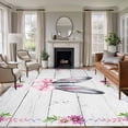 thumbnail image 1 of Large Area Rugs for Living Room Bedroom, Spring Easter 5'x8' Rug Washable Carpet Runner Indoor Outdoor, Watercolor Flowers Rabbits Ears Bow Wooden Gray Non Slip Floor Mats Rug for Kitchen, Bathroom, 1 of 8