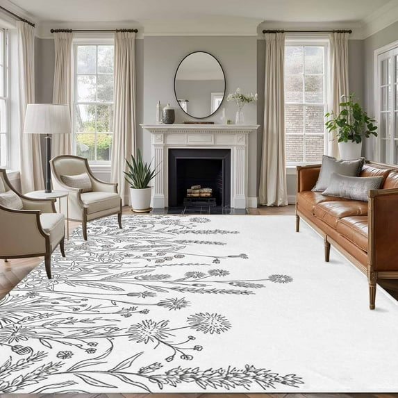 Large Area Rugs for Living Room Bedroom, Spring Floral 8'x10' Rug Washable Carpet Runner Indoor Outdoor, Farmhouse Flowers Modern Abstract Art Non Slip Floor Mats Rug for Kitchen, Patio
