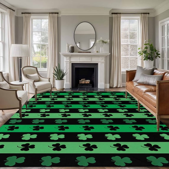 Large Area Rugs for Living Room Bedroom, St. Patrick's Day 8'x10' Rug Washable Carpet Runner Indoor Outdoor, Spring Green Lucky Clovers Shamrock Non Slip Floor Mats Rug for Kitchen, Patio