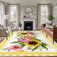 thumbnail image 1 of Large Area Rugs for Living Room Bedroom, Sunflower 8'x10' Rug Washable Carpet Runner Indoor Outdoor, Pink Yellow Floral Elegant Pastoral Checkered Non Slip Floor Mats Rug for Kitchen, Patio, 1 of 8