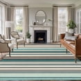 thumbnail image 1 of Large Area Rugs for Living Room Bedroom, Teal Blue Striped 8'x10' Rug Washable Carpet Runner Indoor Outdoor, Farmhouse Stripes Modern Abstract Art Non Slip Floor Mats Rug for Kitchen, Patio, 1 of 8