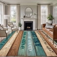 thumbnail image 1 of Large Area Rugs for Living Room Bedroom, Teal Brown Blue 6'x9' Rug Washable Carpet Runner Indoor Outdoor, Retro Farmhouse Wooden Grain Plank Non Slip Floor Mats Rug for Kitchen, Playroom, 1 of 8