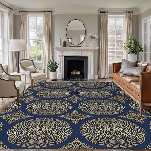 Large Area Rugs for Living Room Bedroom, Traditional Tribe 8'x10' Rug Washable Carpet Runner Indoor Outdoor, Retro Rustic Morocco Pattern Non Slip Floor Mats Rug for Kitchen, Patio