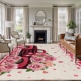 thumbnail image 1 of Large Area Rugs for Living Room Bedroom, Valentine's Day 5'x8' Rug Washable Carpet Runner Indoor Outdoor, Romantic Love Truck Roses Plaid Beige Non Slip Floor Mats Rug for Kitchen, Bathroom, 1 of 8
