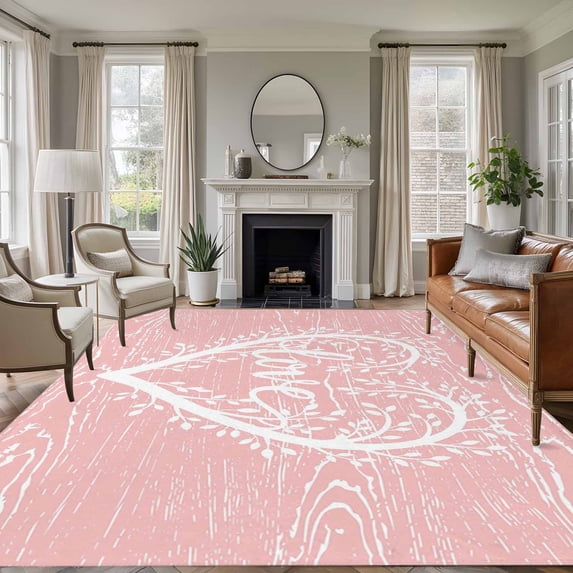 Large Area Rugs for Living Room Bedroom, Valentine's Day 8'x10' Rug Washable Carpet Runner Indoor Outdoor, Love Branches Vintage Wood Grain Pink Non Slip Floor Mats Rug for Kitchen, Patio