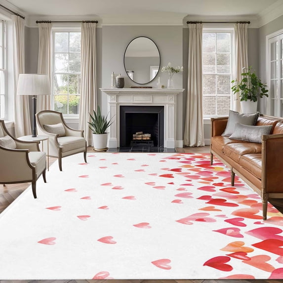 Large Area Rugs for Living Room Bedroom, Valentine's Day 8'x10' Rug Washable Carpet Runner Indoor Outdoor, Watercolor Love Modern Minimalist Boho Non Slip Floor Mats Rug for Kitchen, Patio