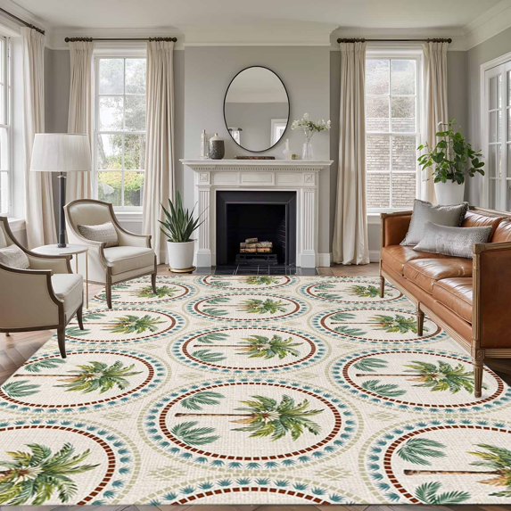 Large Area Rugs for Living Room Bedroom, Vintage Palm Trees 5'x8' Rug Washable Carpet Runner Indoor Outdoor, Summer Botanical Retro Art Non Slip Floor Mats Rug for Kitchen, Bathroom