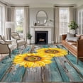 thumbnail image 1 of Large Area Rugs for Living Room Bedroom, Yellow Sunflowers Vintage 5'x8' Rug Washable Carpet Runner Indoor Outdoor, Turquoise Gradient Wooden Grain Non Slip Floor Mats Rug for Kitchen, Bathroom, 1 of 8