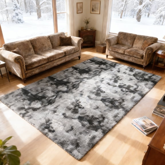 Area Rugs for Living Room Bedroom, 6'x9' Soft Fluffy Shag Indoor Floor Carpet for Living Room Bedroom Dining Room Office Home Decor, Black