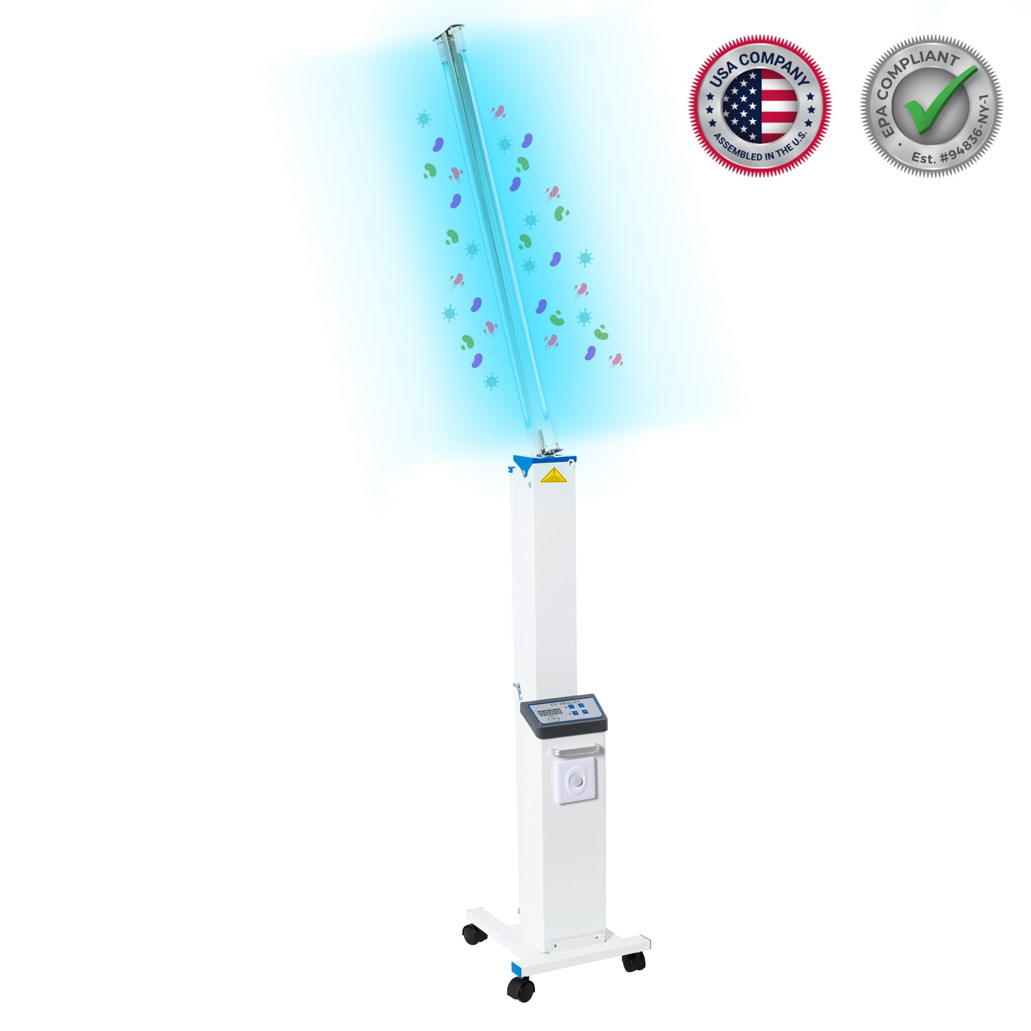 Large Area UV Light Sanitizer for Surfaces Commercial Use Professional Grade Rolling UV C Lamp With Locking Wheels Timer 2 x 55W Bulbs EPA