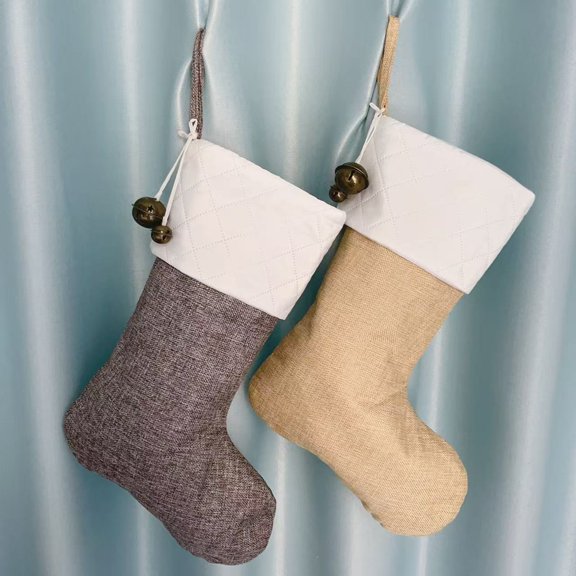 Large Argyle Faux Fur Christmas Stockings with Bells,2Pack Deluxe Christmas Stockings Hanging Ornaments Candy Gift Bags for Xmas Fireplace Holiday Decorations