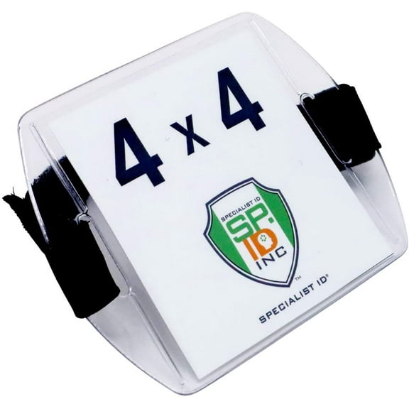Large Armband Vaccination Card Holder - 4x4 Immunization Record Badge Holder with Adjustable Arm Band & Clear Vinyl Plastic Sleeve for XL I'd Name Tag by Specialist ID (Black)