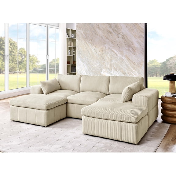 Large Arms Cordory Upholstered Modular Sectional with 2 Ottomans
