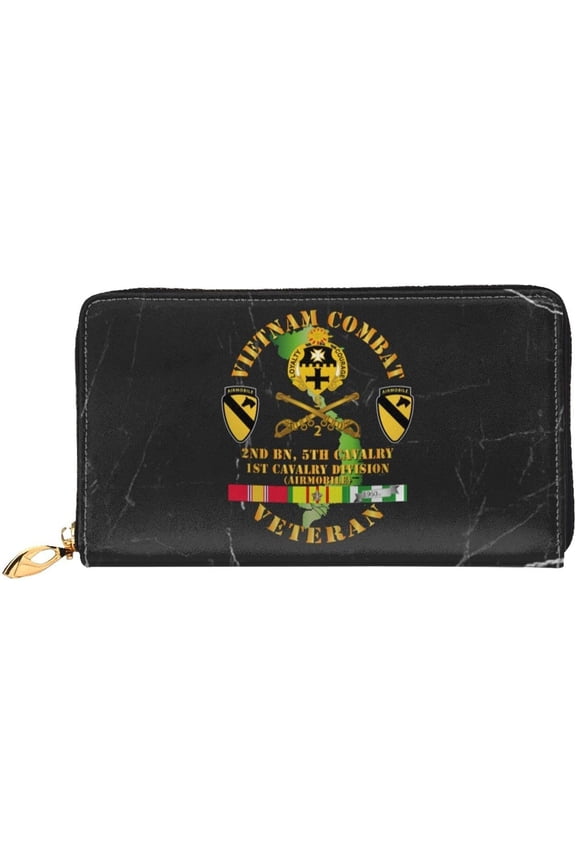 Large - Army - Vietnam Combat Cavalry Veteran W 5th Cav DUI - 1st Cav Div Wallet Card Bag Leather Wallet