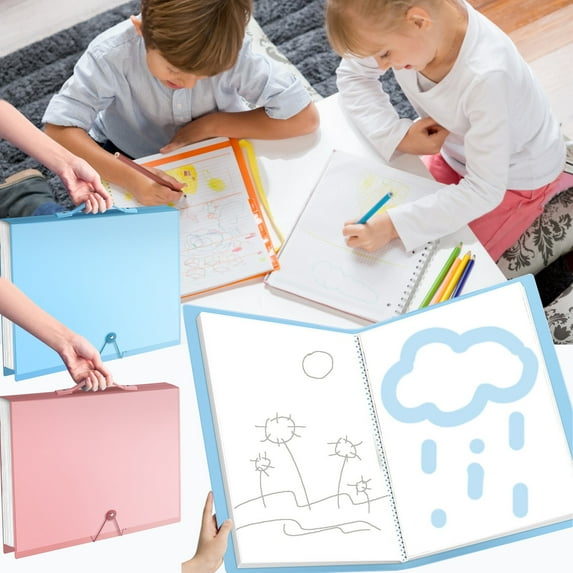 Large Art Portfolio Folder | 30 Pockets - 60 Display Pages | Clear Plastic Sleeves | Artist Presentation Storage Book | 17.3x11.8 in Blue | Heavy Duty Art Organizer | Durable PP Cover