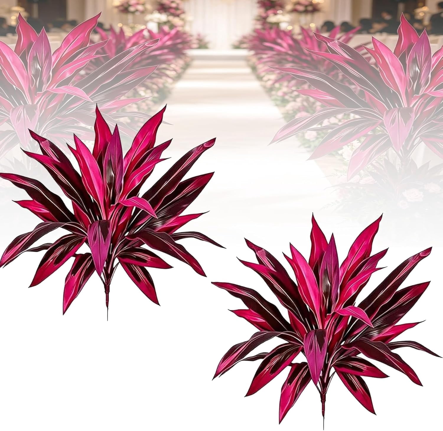 Large Artificial Boston Fern & Dragon's Blood Tree Plants, Vibrant Pink Purple Faux Foliage, UV Resistant Outdoor Fake Plants for Garden Patio Balcony Wedding Decor (2pcs)
