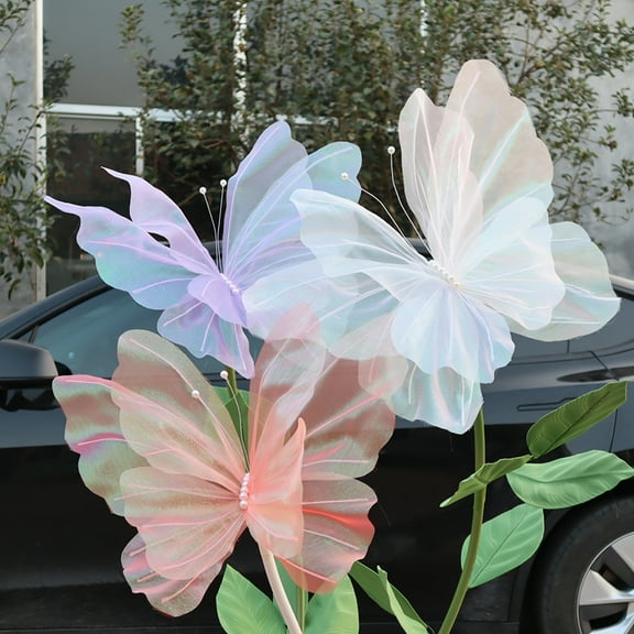 Large Artificial Butterfly Gauze Simulation Butterfly 3D Fake Butterfly with Faux Pearls for Wedding Festival Wall Decoration