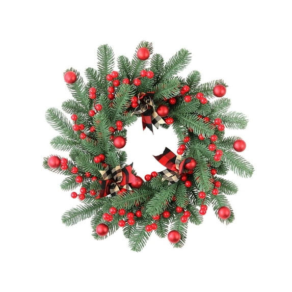 Large Artificial Christmas Wreath with Rattan Base and Plastic Branches, Multi- Decor for Front Door, Window and Wall Decorations for Indoor and Outdoor Festive Display