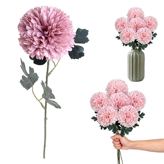 Large Artificial Chrysanthemum Flower, 22" Long 4" Head Faux Bloom for Wedding Table Centerpiece, Home Vase Decor, Crimson, By Preplabs