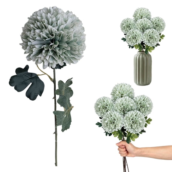 Large Artificial Chrysanthemum Flower, 22" Long 4" Head Faux Bloom for Wedding Table Centerpiece, Home Vase Decor, Green, By Preplabs