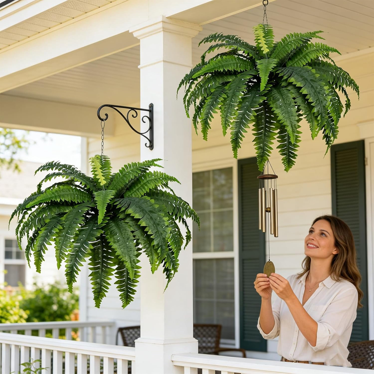 Large Artificial Fern for Outdoors, UV-Resistant Fake Ferns (28/38/60/88 Fronds) - Realistic Faux Greenery, Fade-Proof Outdoor Plants for Porch & Hanging Baskets