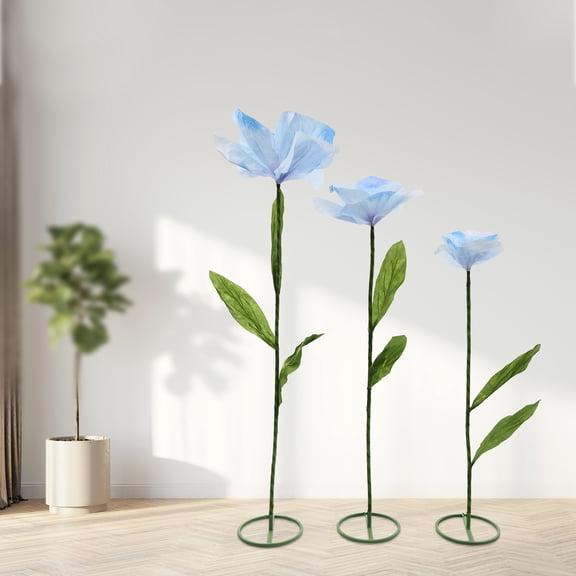 Large Artificial Flower Decoration, 180cm 3-Piece Blue Corn Poppy Wedding Backdrop Stand