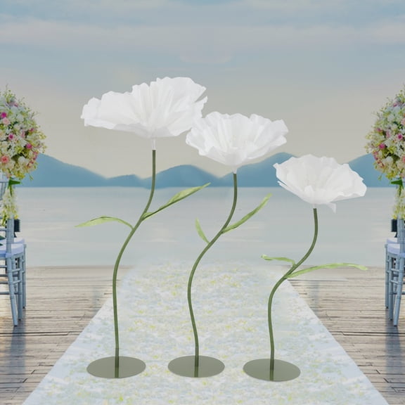 Large Artificial Flower Decoration, Artificial Corn Poppy Flower for Wedding Decoration, Birthday Party Banquet Background Artificial Flower Arrangements(White, Green)