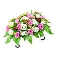 thumbnail image 1 of Large Artificial Headstone Flower Saddle Cemetery Grave Decoration 34 Roses Memorial Silk Bouquet Outdoor Weather-Resistant Tombstone Floral Arrangement for Cemetery Tribute, 1 of 4