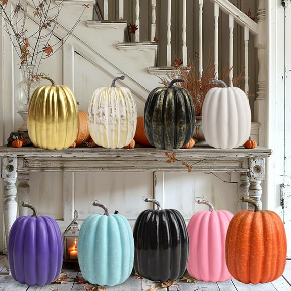 Large Artificial Pumpkins Decor,Big Decorative Foam Pumpkins,Artificial Plastic Pumpkins for Fall Halloween Decor Thanksgiving Table Decor