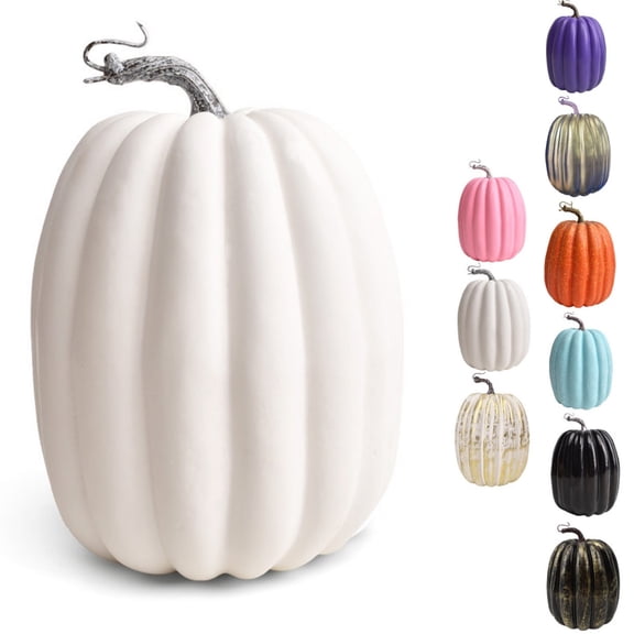 Large Artificial Pumpkins for Fall Decor | 6.3"x8.7" Lightweight Foam Decor Adds A Playful Pastel Accent To Tables, Mantels, Entryways, Parties, Weddings And Seasonal Displays, White