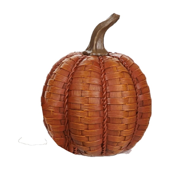Halloween Resin Faux Pumpkin Decor – 20cm Tall Simulated Woven Pattern Pumpkin Ornament – Halloween Party Decorations for Yard Garden Holiday Layout