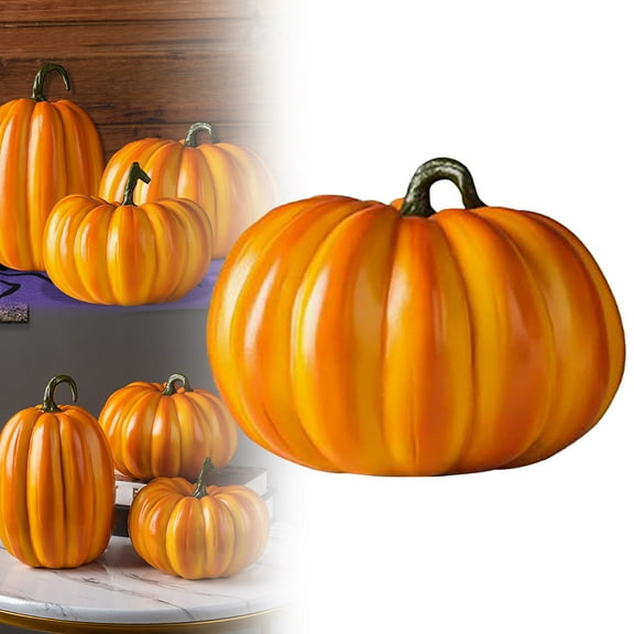 Large Artificial Resin Pumpkin Decor - 7.5 Fall Harvest Ornament for Halloween, Thanksgiving, Indoor/Outdoor Home & Yard (1PC)