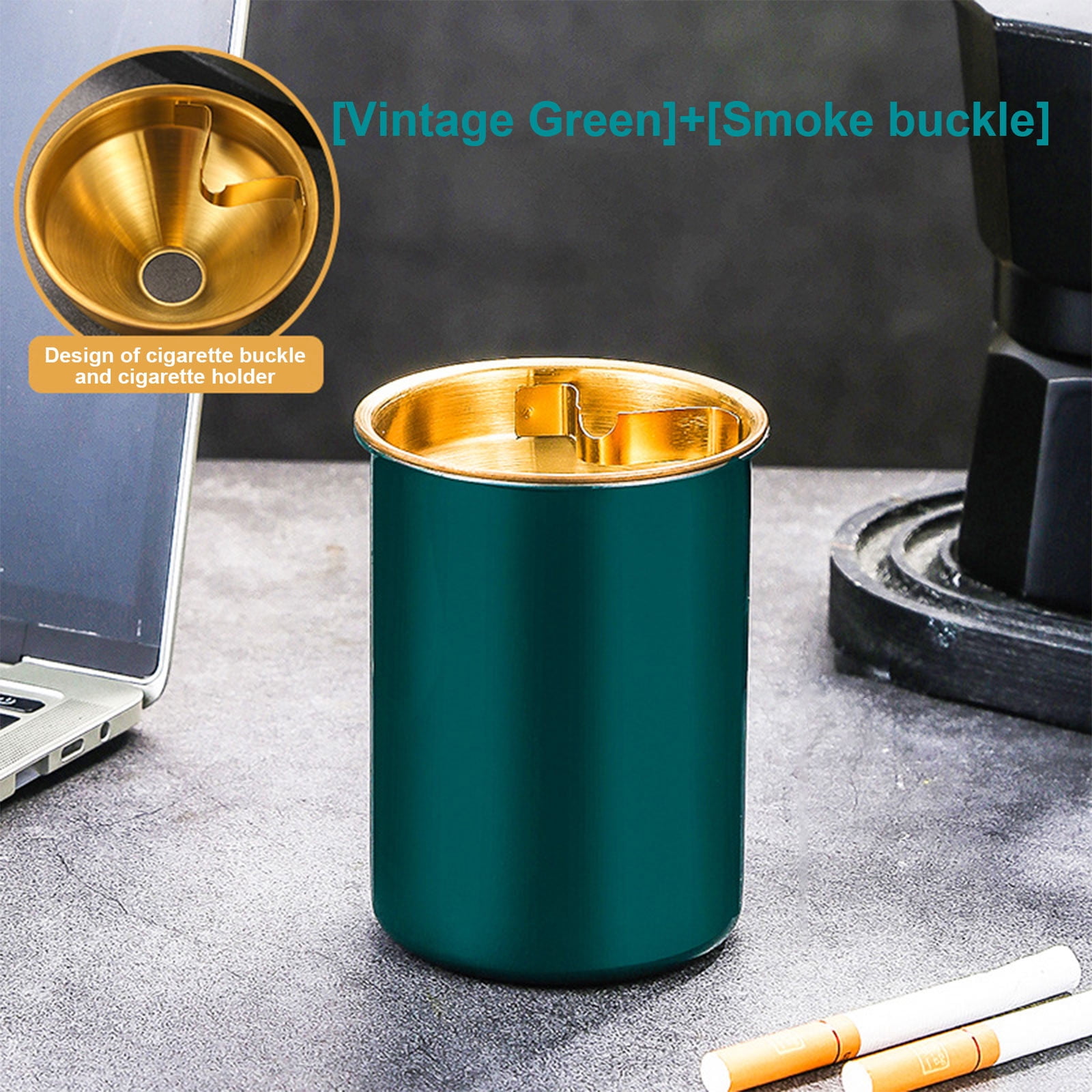 Large Ashtray with Lid for Cigarette, Stainless Steel Smokeless
