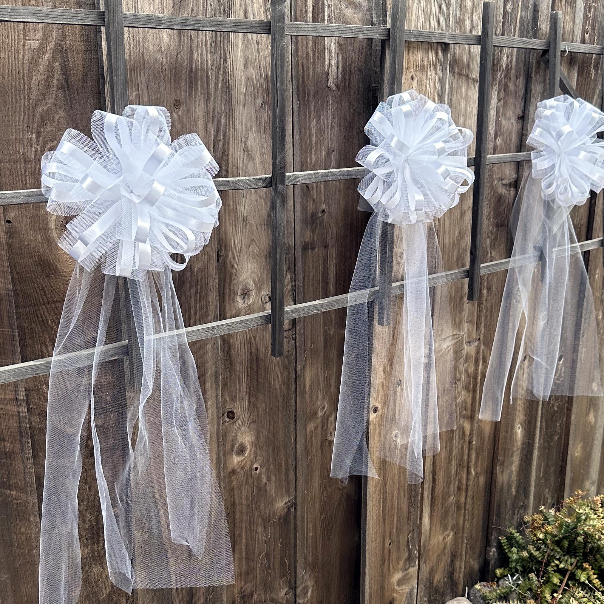"Large White Wedding Pew Bows 10"" Wide, Set of 4, Tulle, Reception, Aisle Decoration, Bridal