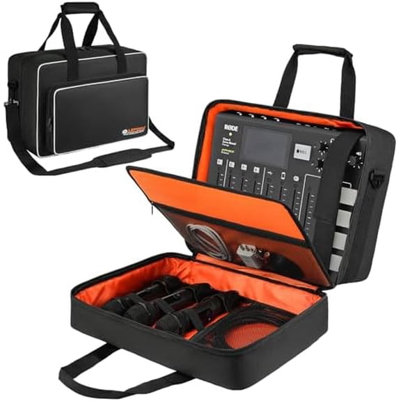 Large Audio Mixer Travel Case Compatible with RODECaster Pro,RODECaster Pro II,TC-Helicon GoXLR,Podcast Mixer Case Protective DJ Mixer Storage Bag for Microphones and More Podcast Equipment$$Music