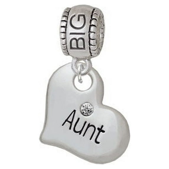 Large ''Aunt'' Heart with Clear Crystal - Big Sister Charm Bead