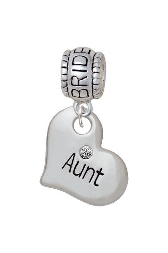 Large ''Aunt'' Heart with Clear Crystal - Bride Charm Bead