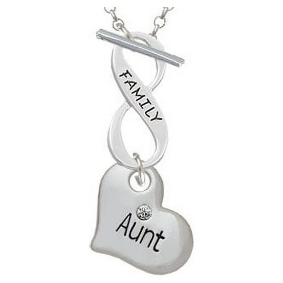 Large ''Aunt'' Heart with Clear Crystal Family Infinity Toggle Chain Necklace
