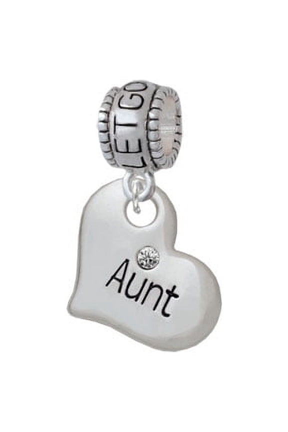 Large ''Aunt'' Heart with Clear Crystal - Let Go Let God Charm Bead
