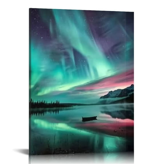 Large Aurora Borealis Wall Art Colorful Purple Blue Aurora Canvas Printed Landscape Painting Living Room Bathroom Bedroom Home Decoration 12 * 16in/16 * 20in