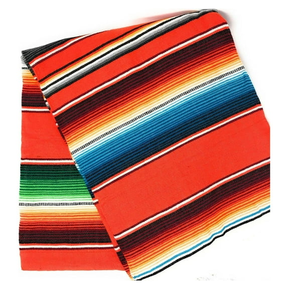 Large Authentic Serape Mexican Blanket Colorful Blanket 7' X 5' (Pick Your Color) (Orange)